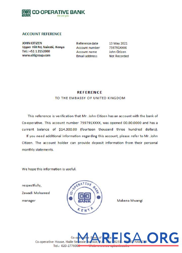 Printable Kenya Co operative reference sample